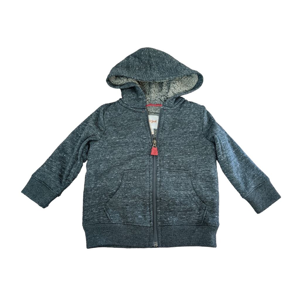 Cat & Jack Jacket 2T Gray Faux Shearling Lined Fleece Hooded Zip Up Long Sleeve